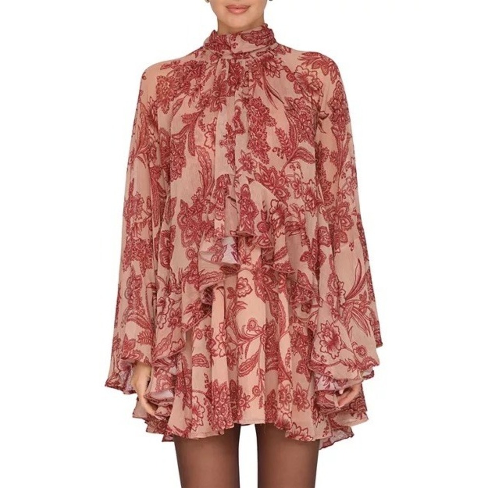 NWT Avec Les Filles Women's Mock Neck Tiered Ruffle Mini Dress S $168